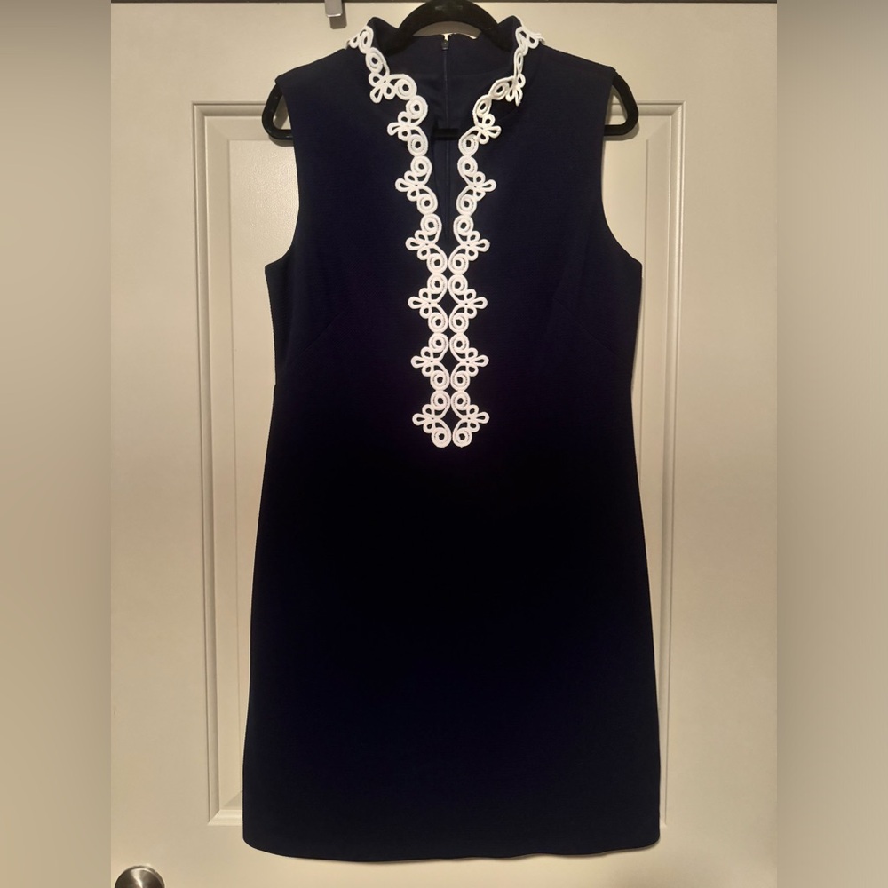 Jessica Howard Navy Blue Mini Dress with White Embroidery